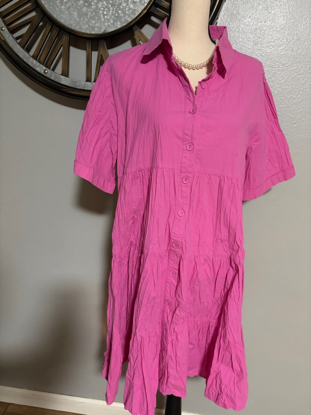 LABEL OF LOVE Women’s Pink Button-Front Shirt Dress - Casual Collared Top